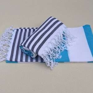 turkish towel peshtemal organic cotton blue and dark blue striped (2)