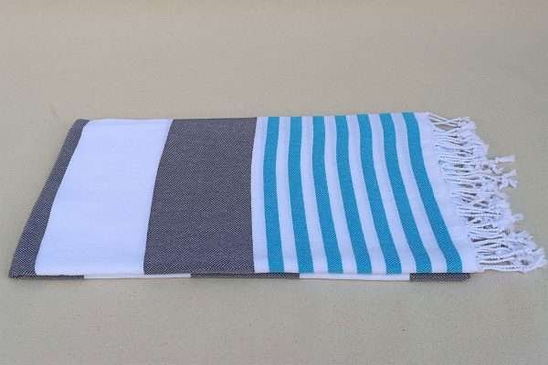 turkish towel peshtemal organic cotton blue end grey stripes wide and thin (1)