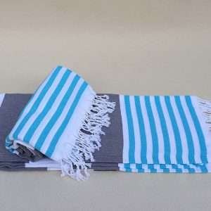 turkish towel peshtemal organic cotton blue end grey stripes wide and thin (2)