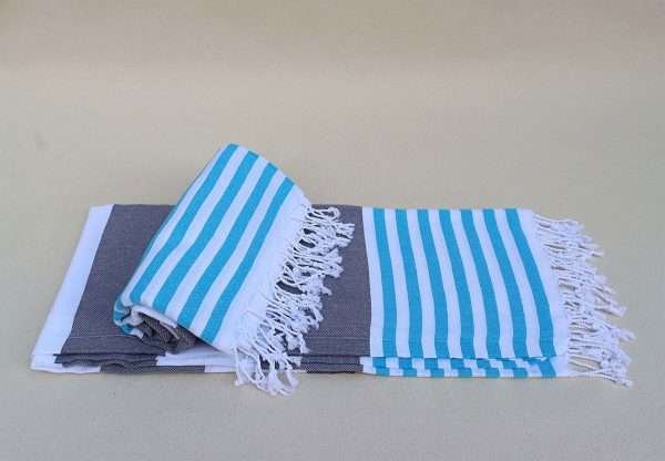 turkish towel peshtemal organic cotton blue end grey stripes wide and thin (2)