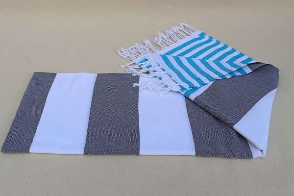 turkish towel peshtemal organic cotton blue end grey stripes wide and thin (3)