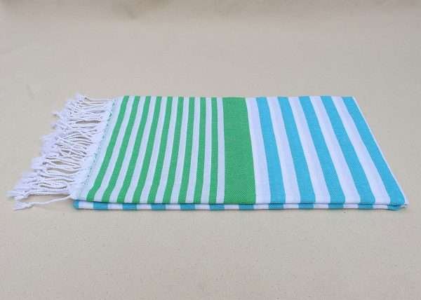 turkish towel peshtemal organic cotton blue green thin stripes (1)