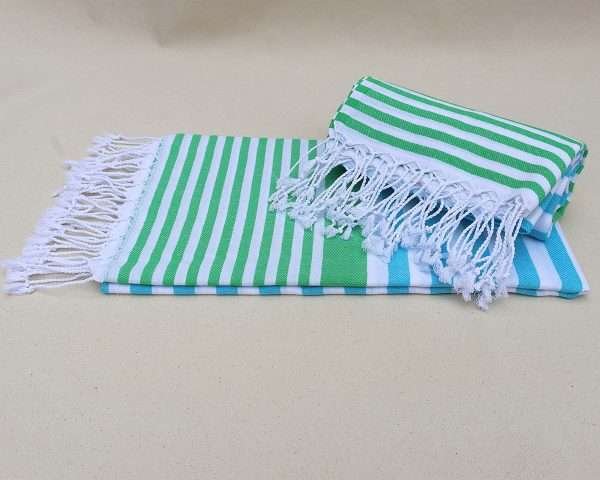 turkish towel peshtemal organic cotton blue green thin stripes (2)