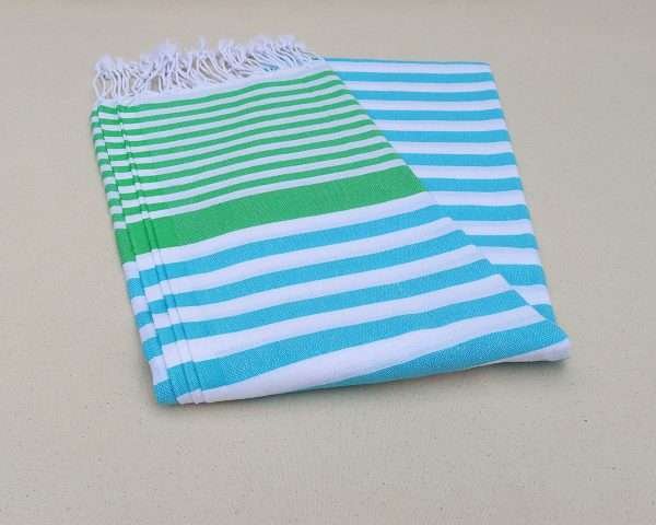 turkish towel peshtemal organic cotton blue green thin stripes (3)