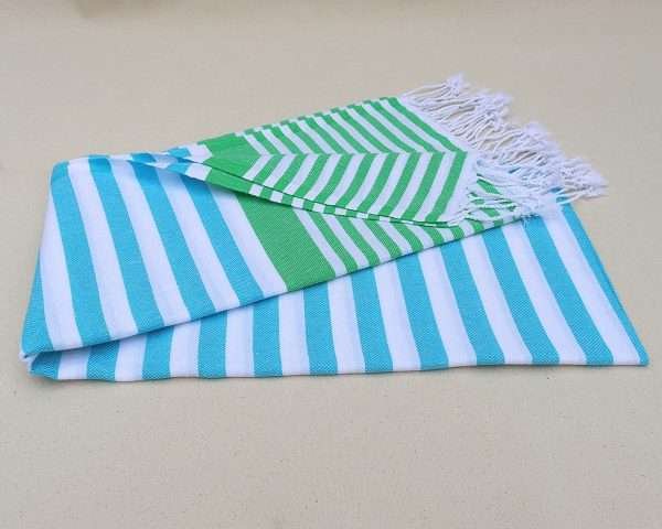 turkish towel peshtemal organic cotton blue green thin stripes (4)