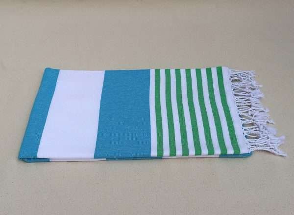 turkish towel peshtemal organic cotton blue green wide and small stripes (1)