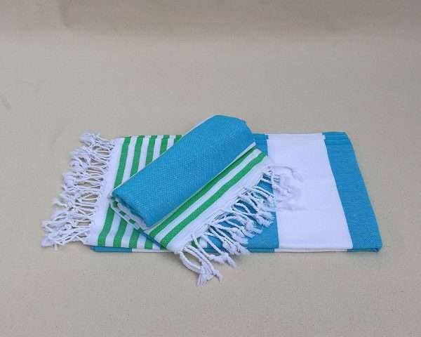 turkish towel peshtemal organic cotton blue green wide and small stripes (2)