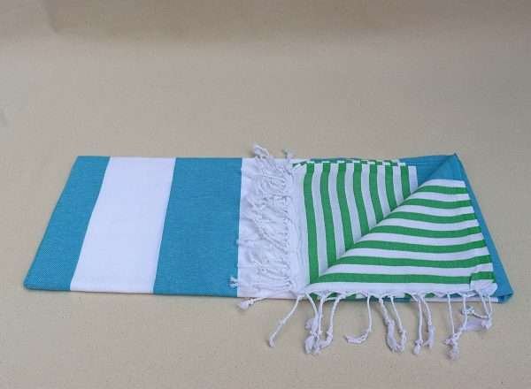 turkish towel peshtemal organic cotton blue green wide and small stripes (3)