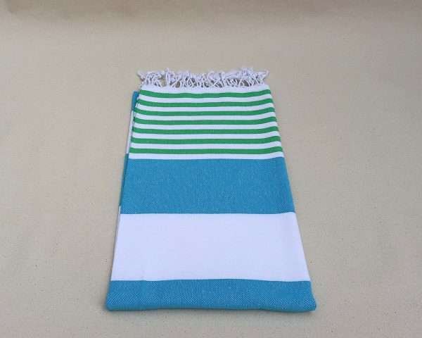 turkish towel peshtemal organic cotton blue green wide and small stripes (4)