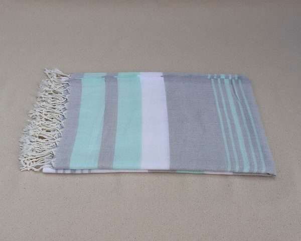 turkish towel peshtemal organic cotton mint light grey striped (1)