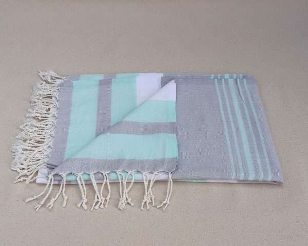 turkish towel peshtemal organic cotton mint light grey striped (3)