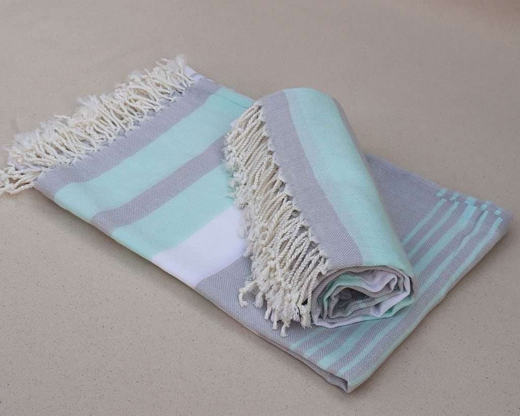 turkish towel peshtemal organic cotton mint light grey striped (5)