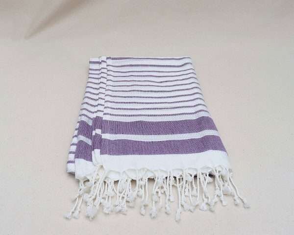 turkish towel peshtemal organic cotton white lavender striped (3)