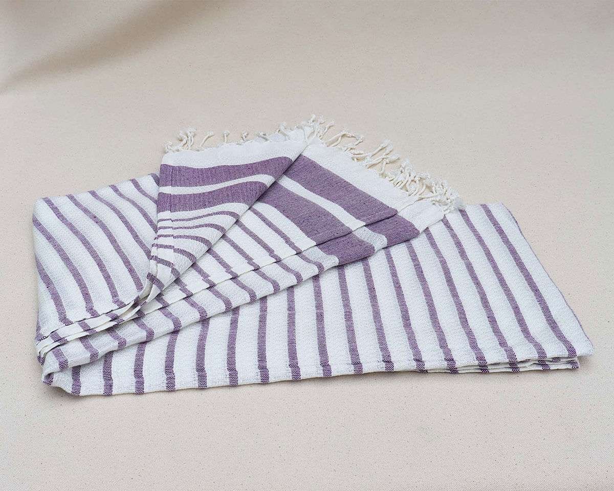 turkish towel peshtemal organic cotton white lavender striped (4)