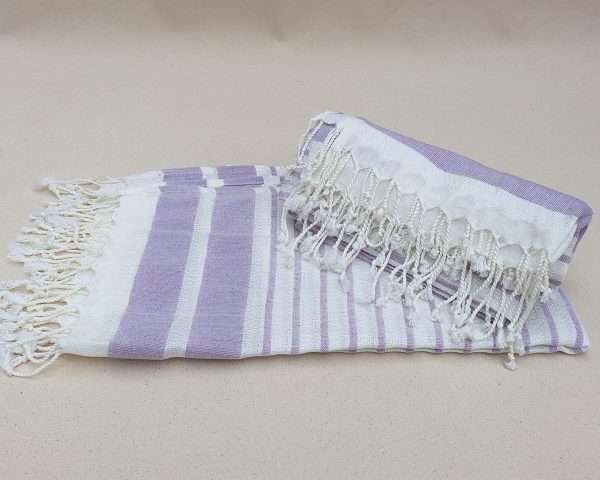 turkish towel peshtemal organic cotton white lilac striped (2)